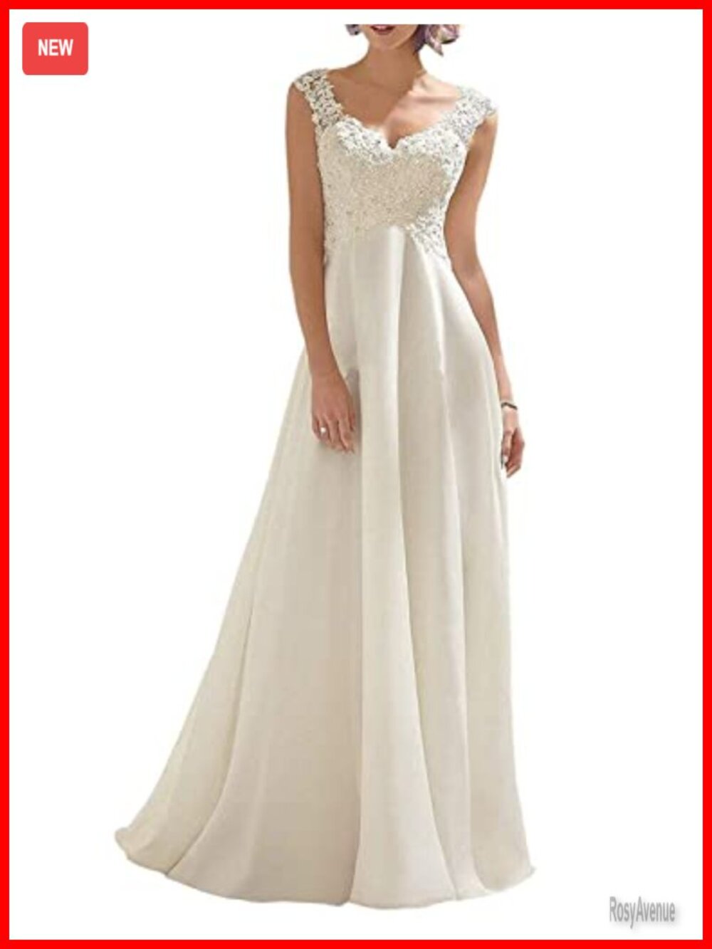 A-Line Lace Wedding Dress Double V-Neck Sleeveless Floor Length Formal Gown